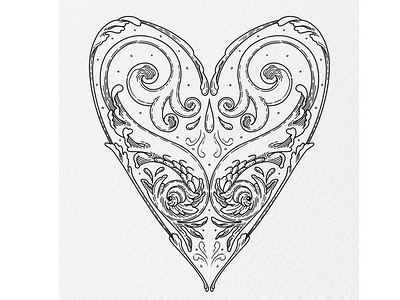 Dolphin heart amour arabesque black and white coeur curve dolphin heart illustration lines love