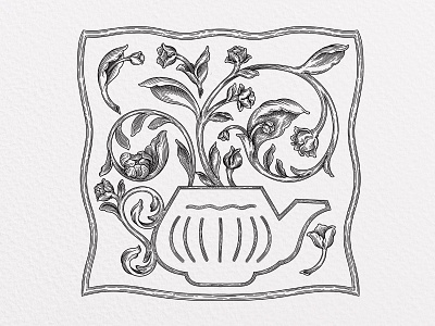 Atelier D logo arabesque black and white communication design flower graphism illutration lines logo teapot