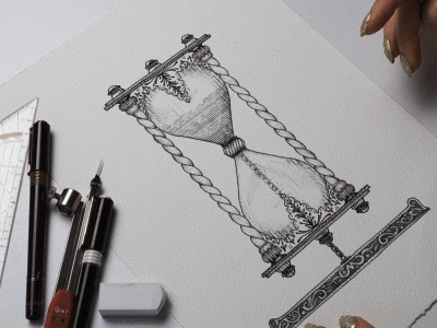 Sandglass animation black and white illustration rotring sandglass