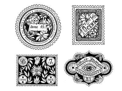 Stamps Dribbble blackline flowers illustration rotring stamps typography