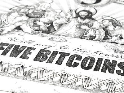 BITCOIN PROJECT #5 bill bitcoin blacklight cene crypto five fun illustration lines money swindler