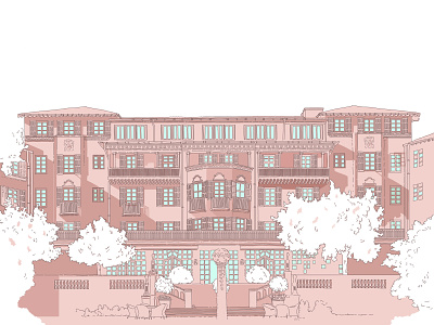 Mount Nelson Hotel architecture belmond color hotel illustration lines pink