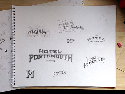 Logo Studies hand drawn hotel logos sketchbook