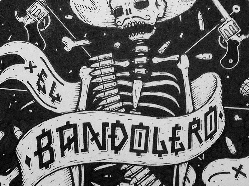 Bandolero, Pen & Ink drawing pen and ink skeleton