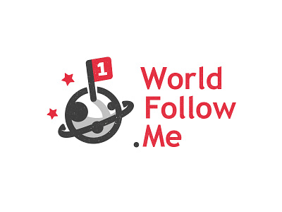 World Follow Me logo flag follow identity like logo moon planet stars world