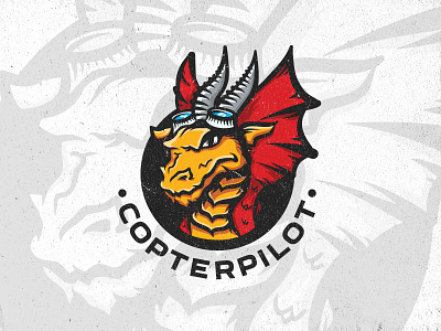 Copterpilot logo character copter dragon fire illustration logo pilot plane