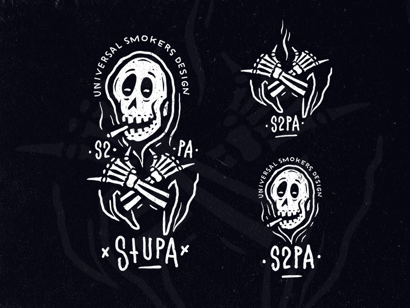 S2PA logo variations baked bones chill death logo logotype shaka skull smoke stupa vovaegoshin weed