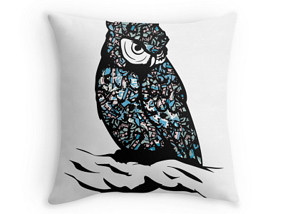 Owl Pillow colour drawing illustration mosaic pillow simple vector