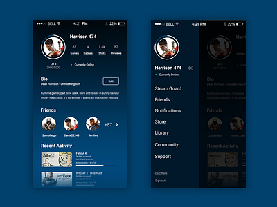 App Profile Screen app daily design display menu mobile profile screen simple steam ui