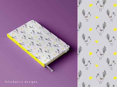 Lovely Birds Pattern bird bird illustration illustration line art notebook design purple yellow