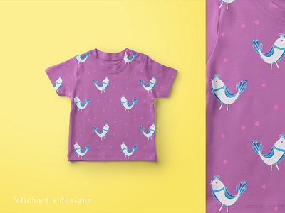 Shirt with my birdy pattern bird bird illustration children design pattern purple yellow