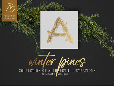 Winter Pines font illustration alphabet chirstmas festival font winter