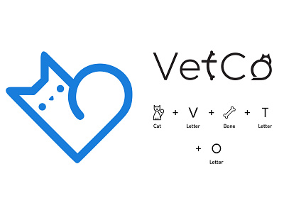 Pet Logo (vetco) animal logo bone cat creative thinking logo concept o letter pet logo t letter v letter