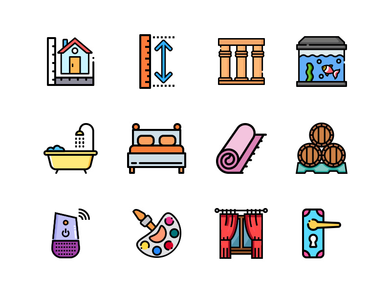 iconography_1 door handles curtains custom art control hub cellar carpet bedroom bathroom aquariums archway pillars adjustable-height cabinets extension illustration icongraphy vector icons design