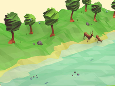 Down River (Low Poly) 3d birds c4d deer low lowpoly model nature poly river trees water