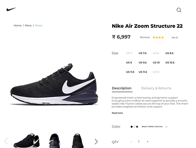 Nike Product Detail Page UI illustration product product page ui ux web