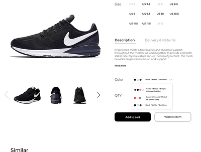 Nike Product Detail Page UI - Screen 3 design product product detail page product page ux web