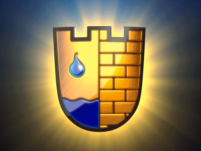 Aquashield 3d animation aqua art illustration logo shield tower