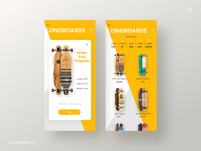 Skateboard Rental App app app design design ecommerce ios longboard product page skateboard ui user interface ux