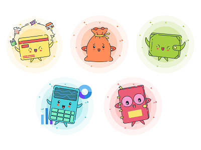 Characters designed for Wally App branding bright character colours design energy happiness illustration mood ui