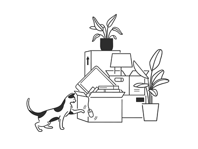 move black and white box cartoon cat comic dog doodle home illustration line minimal monochrome move plants product design simple design ui ux web design