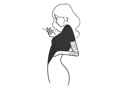 girl with a tattoo black and white cartoon character character design cigarette comic cute doodle girl illustration line minimal monochrome pencil product design simple design tattoo ui ux web design