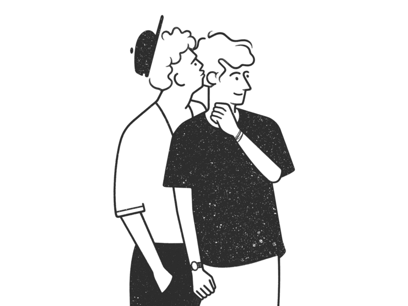 couple black and white boy cartoon character design comic couple draw drawing illustration line love minimal monochrome pencil procreate ui ux webdesign