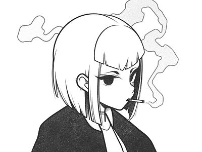 girl black and white cartoon character character design cigarette comic draw drawing girl illustration line minimal monochrome simple