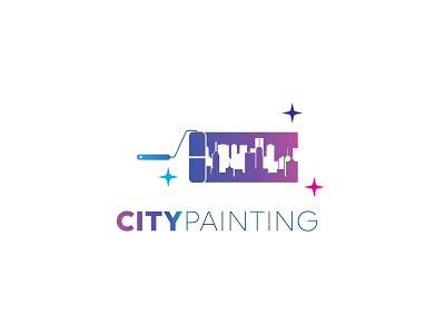 Recolor Roller + City 3 colors logo brand branding city city logo cityscape icon logo logo design paint painting company painting logo roller vector
