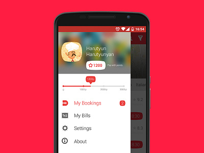 Dinebook Android App Menu