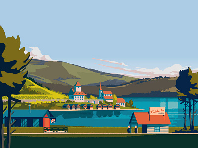 Lake Thun digitalart environment art graphic design illustration illustrator mobile app travel poster videogame vintage