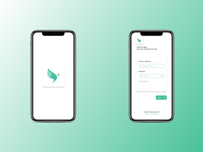 Splash Screen and Login Page app app design bird design flat green illustration login page login screen logo mobile app mobile design splashscreen ui ux