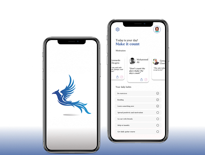 Motivational Mobile Application app app design bird blue design green grow illustration motivational tunisia ui ux