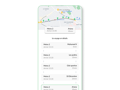 Itinerary screen design green metro mobile app mobile design transport tunisia tunisie ui ux