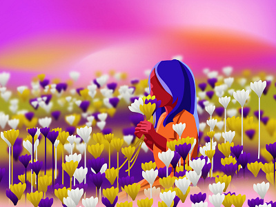 Girl and Flowers - 04 digital 2d flower fun girl illustration