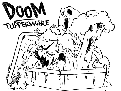 Sticker Doomed tupperware caricature design illustration