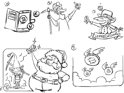 Bitcoin Sketches caricature design illustration visual development