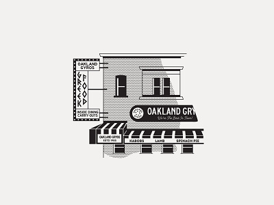 ---15/52--- Oakland Gyros design illustration line art restaurant retro sign signage storefront vector