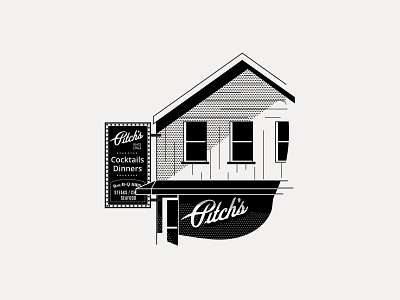 ---24-52--- Pitch’s Lounge & Restaurant black and white design illustration restaurant retro supper club vector vintage vintage sign