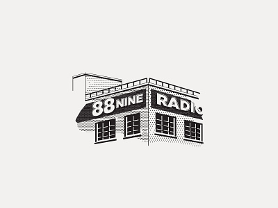 ---33/52--- 88.9 Radio Milwaukee black and white building design illustration monoline radio retro vector vintage