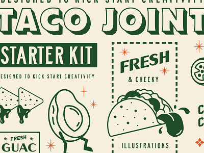 Taco Joint Starter Kit badge branding creative market design illustration logo pattern retro type typography vector