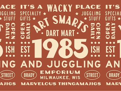 --2/52-- Art Smart's Dart Mat & Juggling Emporium badge branding design pattern retro type type design typography vector