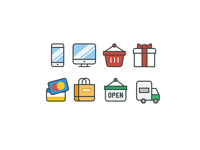 Shopping bag basket computer credit card gift icon phone truck