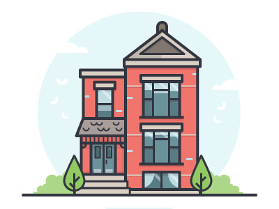 Brownstone apartment bird building cloud daily challenge house icon outline tree vector