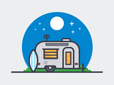 Airstream 365 daily challenge camper camping icon moon night outline stars surf board vector