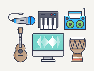 Music Room computer daily challenge drums guitar icon keyboard microphone radio vector