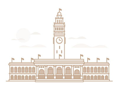 Ferry Building building clock cloud daily challenge flag icon landmark san francisco vector