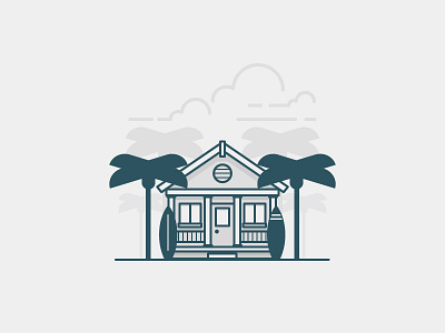 Surf Shack building clouds house icon illustration ocean palm tree vector