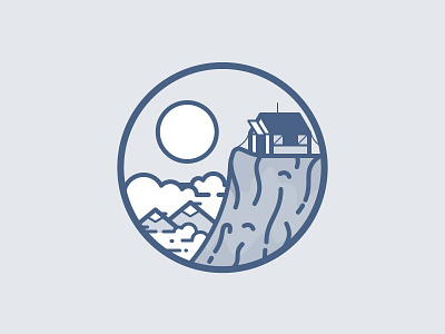 Mountain top cabin cloud icon illustration mountain sun vector