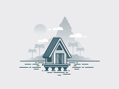 Mount Otemanu bora bora building cloud house icon illustration mountain ocean palm tree sun tree vector